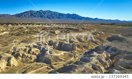Aerial Nevada Desert Bike Trail and Rugged Landscape Near Floyd Lamb Park 137269345