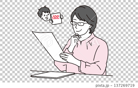 子供の成績アップに喜ぶ母親のイラスト素材 137269719