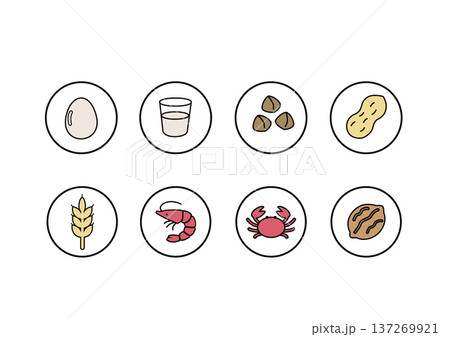 食物アレルギー表示　アレルゲンのイラスト　マーク　アレルゲンのアイコン 137269921