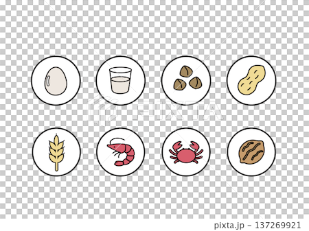 食物アレルギー表示　アレルゲンのイラスト　マーク　アレルゲンのアイコン 137269921