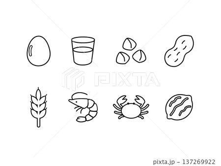食物アレルギー表示　アレルゲンのイラスト　マーク　アレルゲンのアイコン 137269922