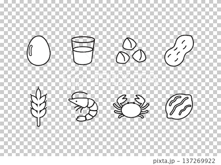 食物アレルギー表示　アレルゲンのイラスト　マーク　アレルゲンのアイコン 137269922