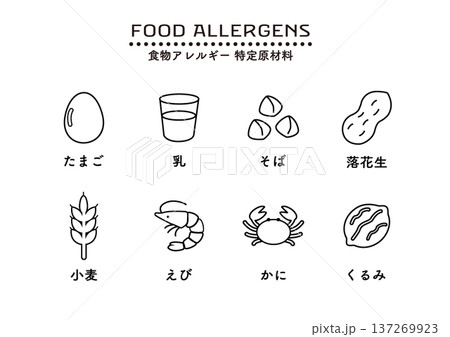 食物アレルギー表示　アレルゲンのイラスト　マーク　アレルゲンのアイコン 137269923
