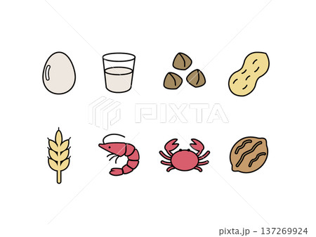 食物アレルギー表示　アレルゲンのイラスト　マーク　アレルゲンのアイコン 137269924