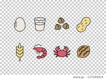 食物アレルギー表示　アレルゲンのイラスト　マーク　アレルゲンのアイコン 137269924