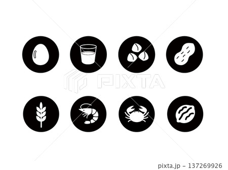 食物アレルギー表示　アレルゲンのイラスト　マーク　アレルゲンのアイコン 137269926