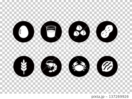 食物アレルギー表示　アレルゲンのイラスト　マーク　アレルゲンのアイコン 137269926