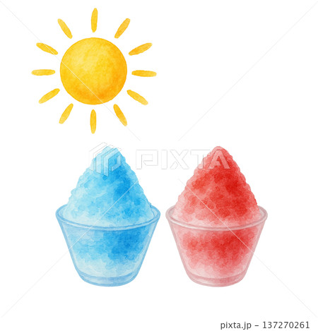 かき氷と太陽 水彩イラスト 夏アイコン 夏祭り フード素材 137270261