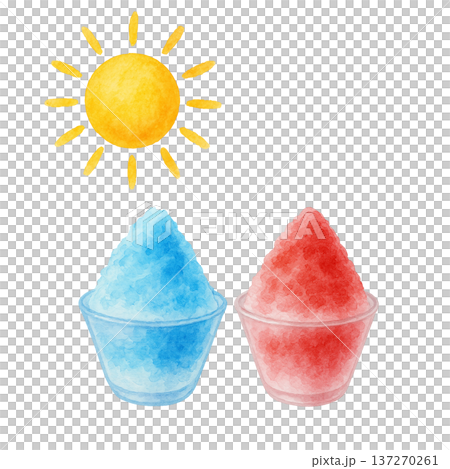 かき氷と太陽 水彩イラスト 夏アイコン 夏祭り フード素材 137270261