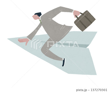 紙飛行機に乗って飛ぶビジネスマン 137270301
