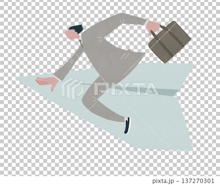 紙飛行機に乗って飛ぶビジネスマン 137270301
