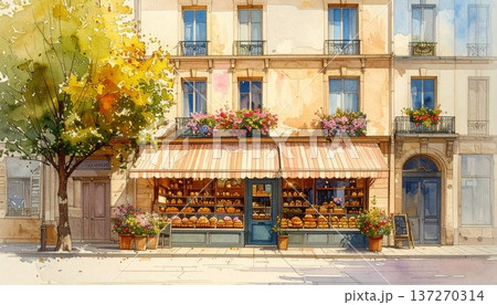 街角のステキなパン屋さん(ベーカリー)の絵 137270314