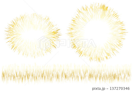 かすれ加工の金色集中線セット 豪華な爆発ときらめきのグランジエフェクト 137270346