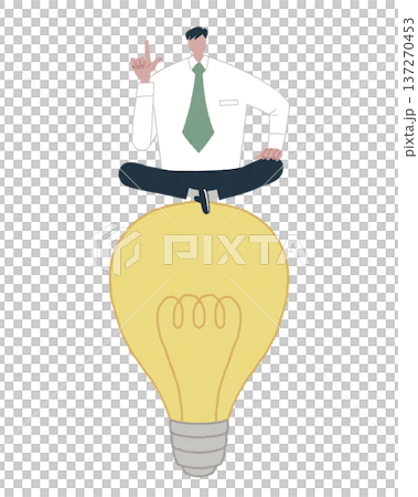一個商人靈機一動，用食指指著燈泡。 137270453