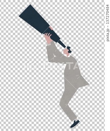 Businessman looking up at the sky with a large telescope 137270484
