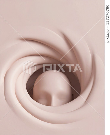 渦巻く紙の造形から現れる人の顔　ミニマル抽象アート 137270790