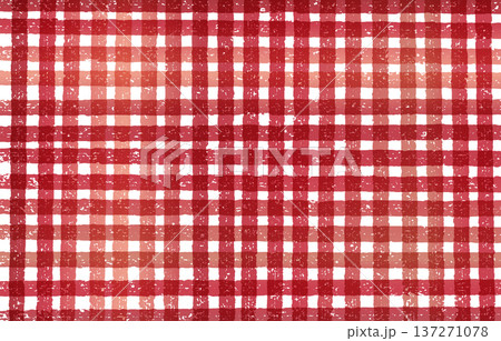 かすれ加工のギンガムチェック背景 赤のグラデーション 137271078