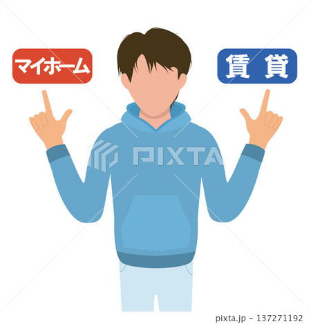 マイホームか賃貸で悩む若い男性 マイホームか賃貸で悩む若い男性 137271192