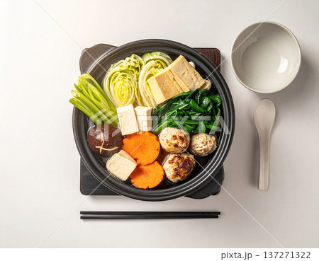 一人用の鍋料理セット　野菜と具材の和食 137271322