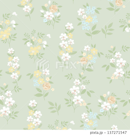 watercolor painting of leaf and flowers pattern 137271547