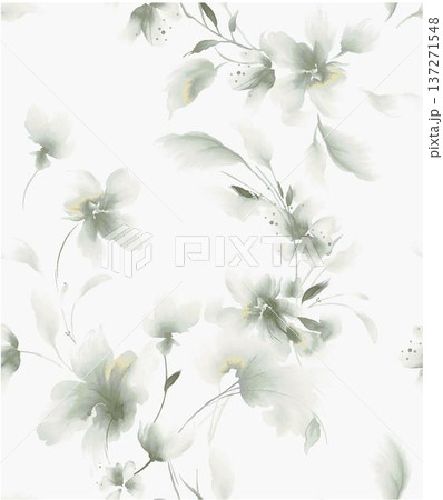 watercolor painting of leaf and flowers pattern 137271548