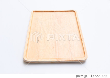 brown wooden tray isolated on white background 137271666