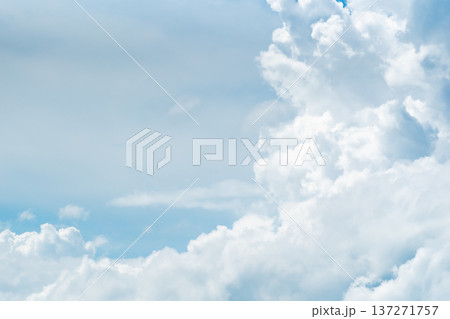 Bright blue sky filled with soft white clouds creating airy atmosphere and peaceful weather background natural light and open space for design use 137271757