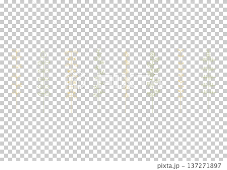 マメやカタバミ等の植物をイメージした手描きの線画イラストセット2（黄色と緑） 137271897