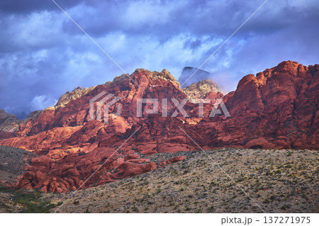 Red Rock Canyon Calico Hills and Turtlehead Peak Under Dramatic Sky in Nevada Red Rock Canyon Calico Hills and Turtlehead Peak Under Dramatic Sky in Nevada 137271975