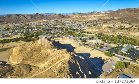 Aerial Beatty Nevada Mountain Landscape with Town and Desert Surroundings Aerial Beatty Nevada Mountain Landscape with Town and Desert Surroundings 137272064