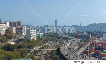 Tsing Kwai Highway Overlooks Container Port And Harbour Skyline Feb 16 2026 Tsing Kwai Highway Overlooks Container Port And Harbour Skyline Feb 16 2026 137273993