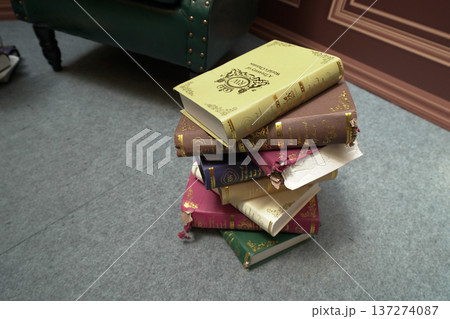 July 4 2025 Stack of Books and Magazines on Floor July 4 2025 Stack of Books and Magazines on Floor 137274087