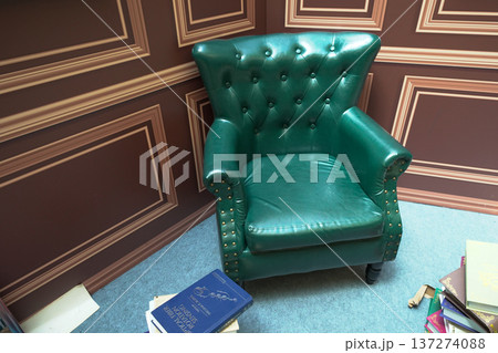 July 4 2025 Green Leather Armchair in Classic Study with Books Around July 4 2025 Green Leather Armchair in Classic Study with Books Around 137274088