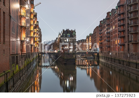 Hamburg Speicherstadt at Dusk A Timeless View of History and Architecture in Germany 137275923
