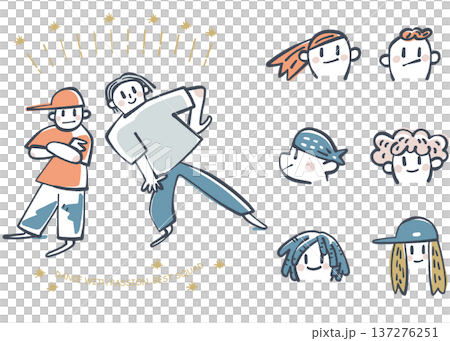 Dance lessons, fun lessons! Coach and friends, face icon set, children, elementary school students, smiling faces 137276251