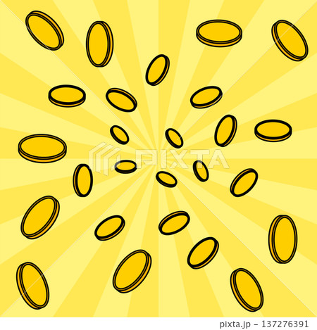 集中線と舞い散る金貨のキラキラ背景素材 137276391