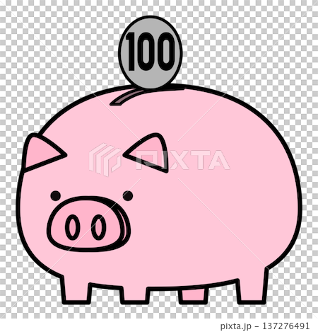 Illustration of a piggy bank saving 100 yen coins 137276491