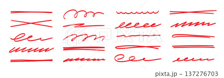 Red brush stroke underline collection. Marker pen highlight stroke pack. Vector swoosh brush underline set for accent, marker emphasis element. Vector Red brush stroke underline collection. Marker pen highlight stroke pack. Vector swoosh brush underline set for accent, marker emphasis element. Vector 137276703