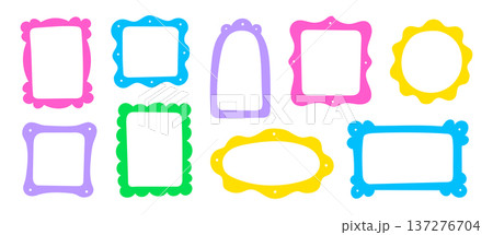 Frame border hand drawn cute set. Cute doodle frame border square, rectangle line photo picture shapes. Cartoon children kids bow scallop lace stamp retro vintage card. Vector Frame border hand drawn cute set. Cute doodle frame border square, rectangle line photo picture shapes. Cartoon children kids bow scallop lace stamp retro vintage card. Vector 137276704