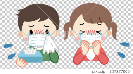 咳が止まらない体調が悪いマスクをした子供たちのイラスト 137277000