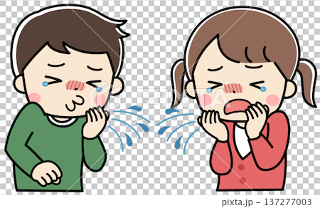 咳やくしゃみをする体調不良・花粉症の子供たちのイラスト 咳やくしゃみをする体調不良・花粉症の子供たちのイラスト 137277003