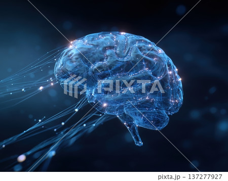 青く発光する脳のネットワーク AIとニューロン 137277927