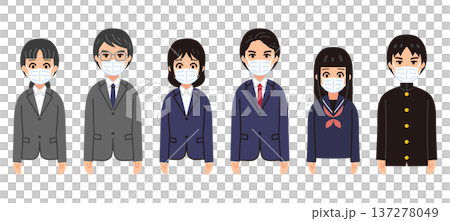 一組戴著口罩的人物插圖 137278049