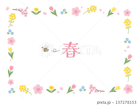 春のバナー　春のお花のフレーム背景　春素材　春の背景　テンプレート素材 137278153