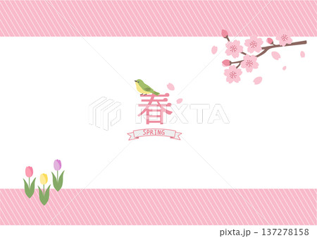 春のバナー　春のお花のフレーム背景　春素材　春の背景　テンプレート素材 137278158