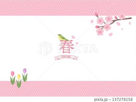 春のバナー　春のお花のフレーム背景　春素材　春の背景　テンプレート素材 137278158