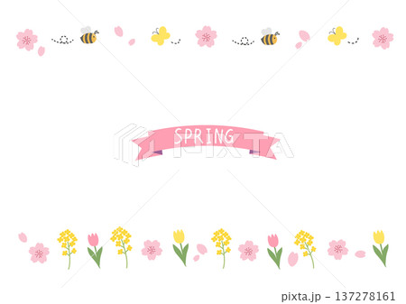 春のバナー　春のお花のフレーム背景　春素材　春の背景　テンプレート素材 137278161