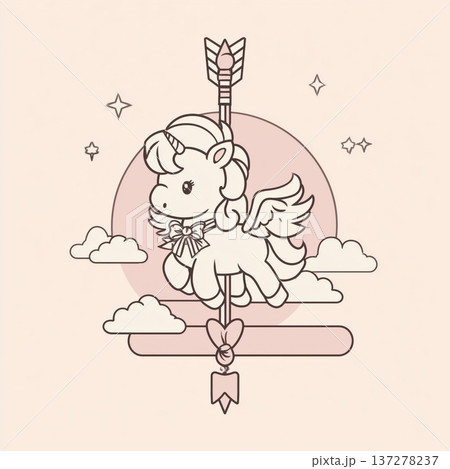 矢の上に座る翼のあるユニコーン線画 矢の上に座る翼のあるユニコーン線画 137278237