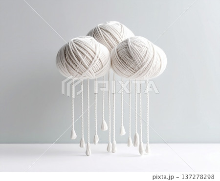 毛糸の雲から雨が降っている梅雨の背景 137278298