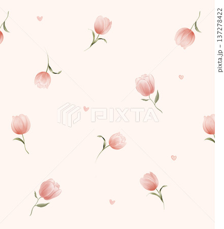 seamless pattern with pink tulips and petals seamless pattern with pink tulips and petals 137278422